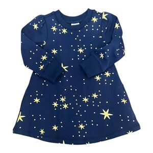 Hanna Andersson Navy Gold Star Long Sleeve Dress, 2T Girls Toddler